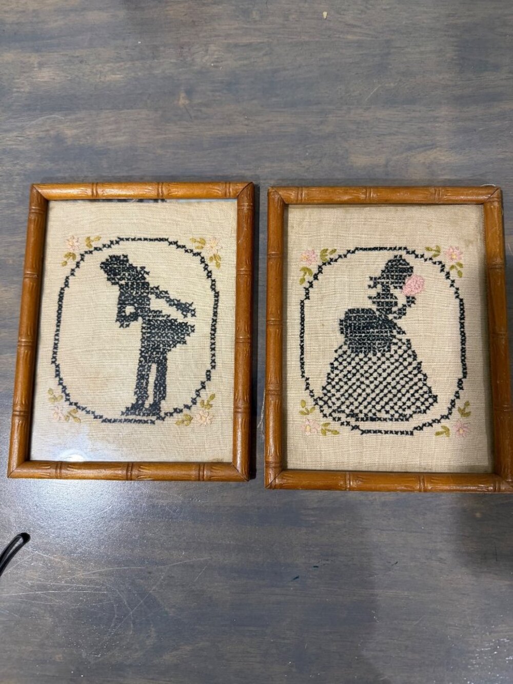 Two Vintage Framed Needlepoint Couple Dancing
